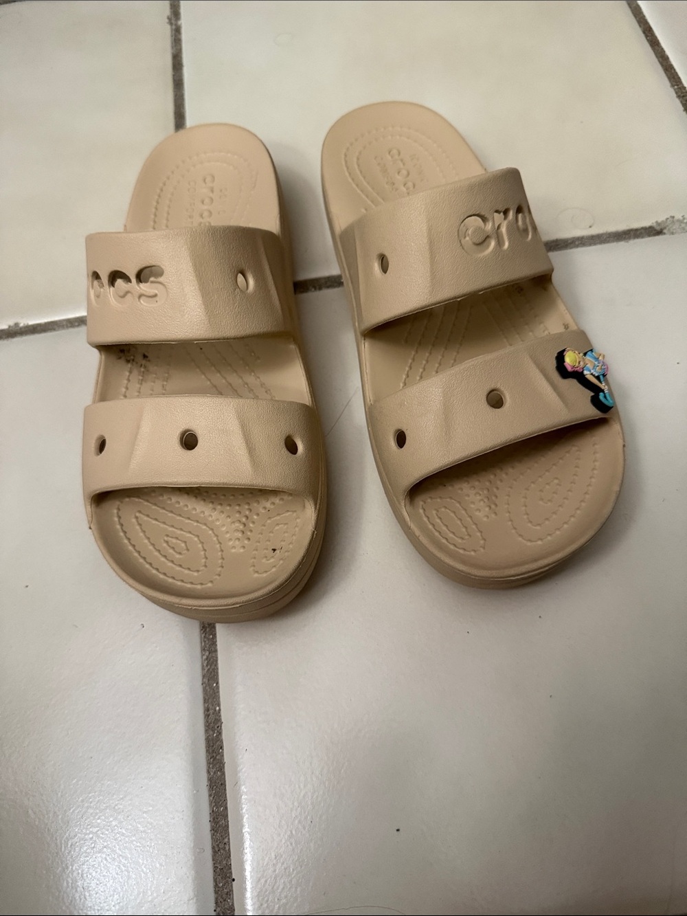 Crocs Womens 7Beige Dual-Strap Slide Sandals